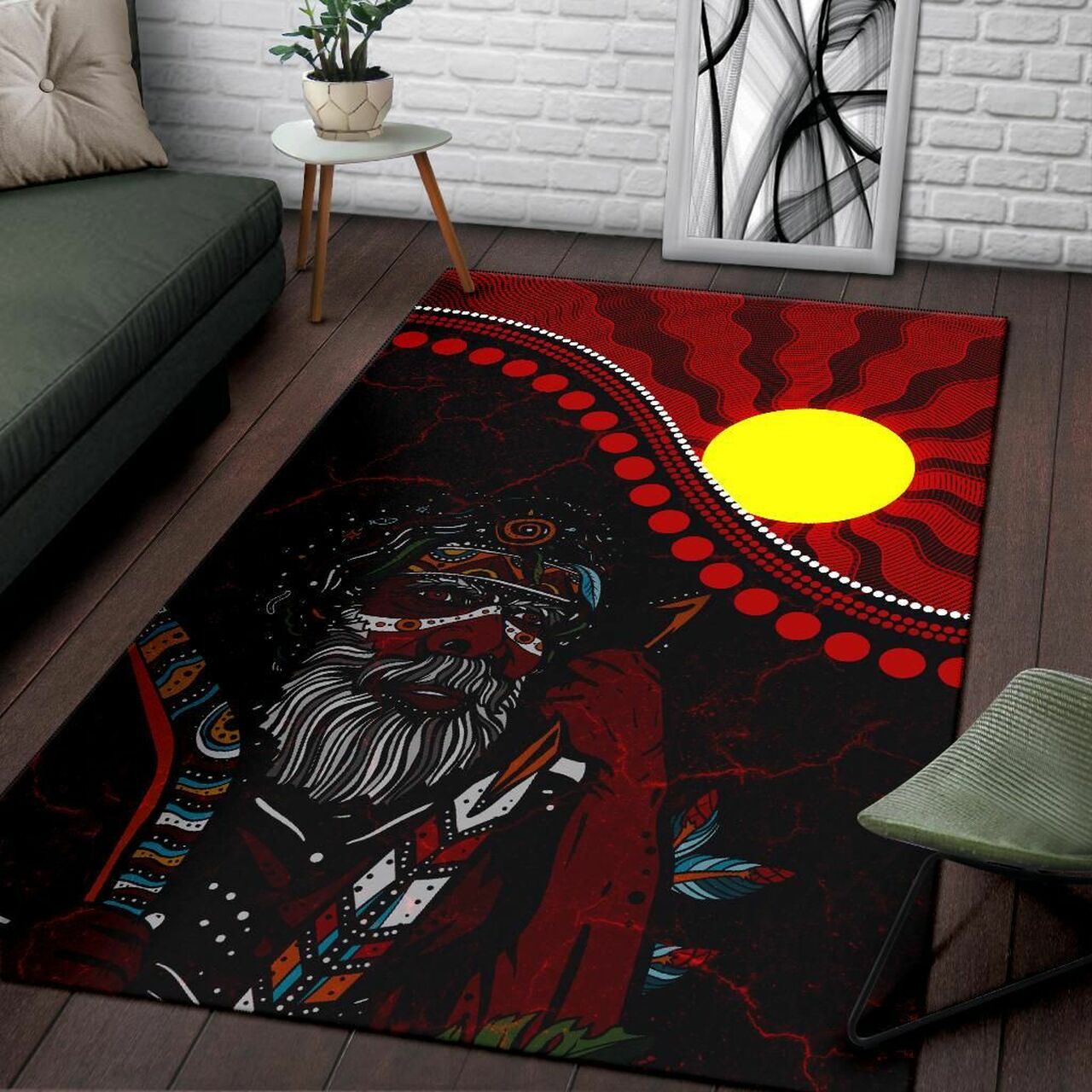 Indigenous People And Sun Aboriginal Art Rug