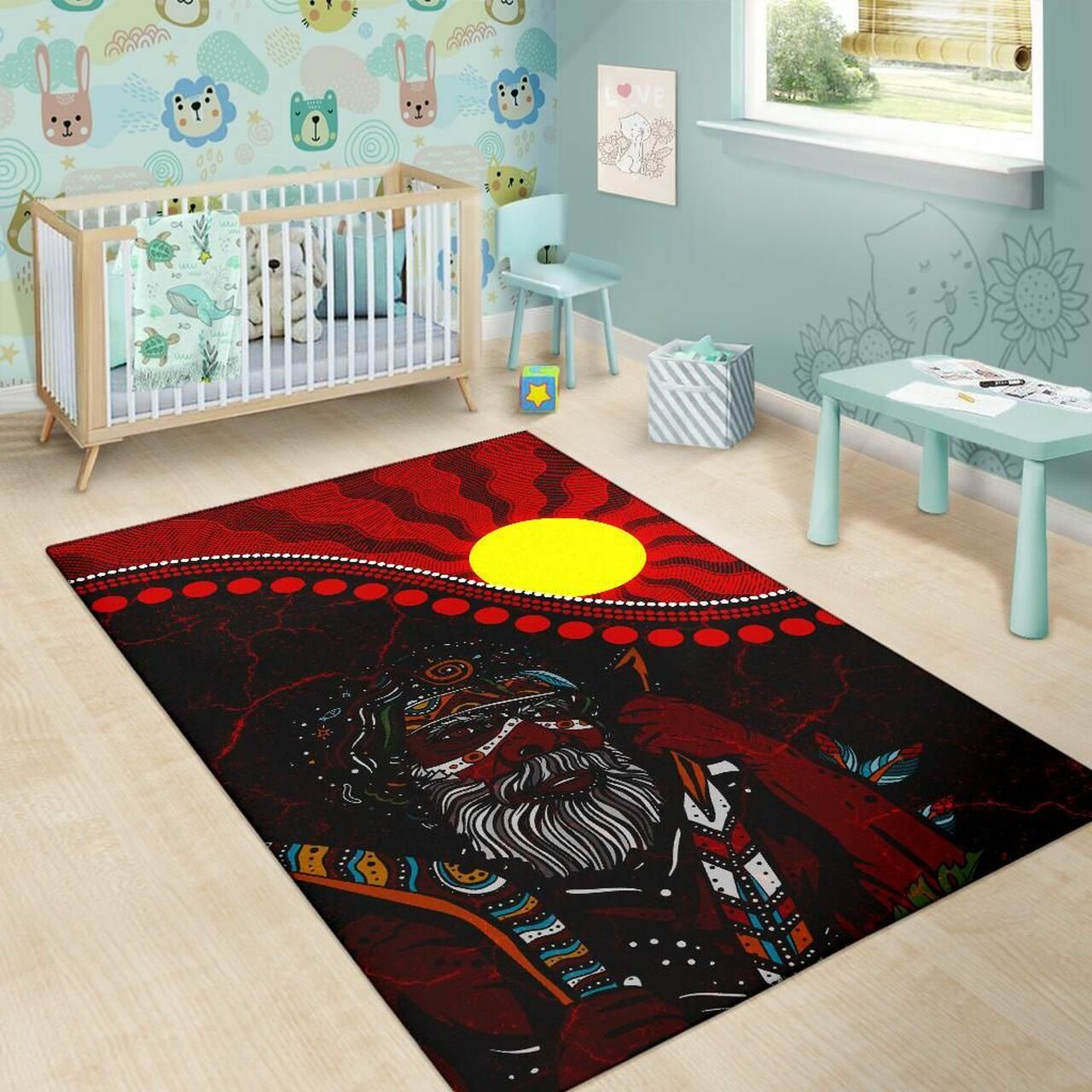 Indigenous People And Sun Aboriginal Art Rug