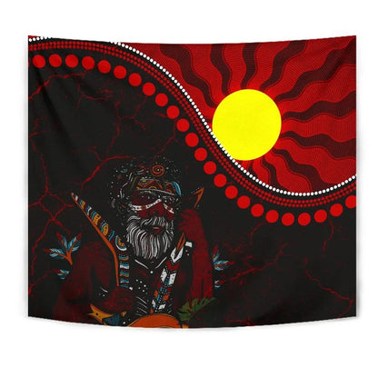 Indigenous People And Sun Aboriginal Art 3D design Printed Wall Tapestry