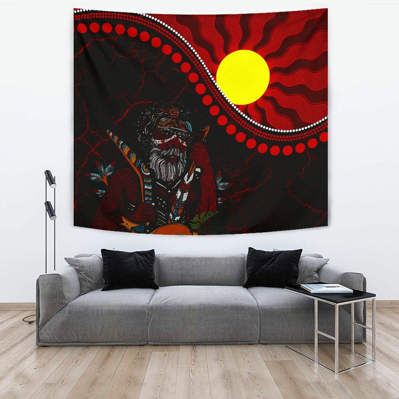 Indigenous People And Sun Aboriginal Art 3D design Printed Wall Tapestry