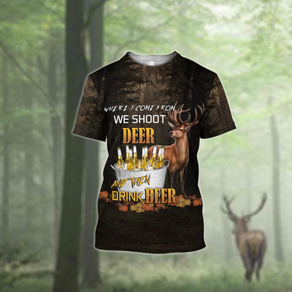 Hunting Deer and Drinking Beer 3D All Over Print Hoodie
