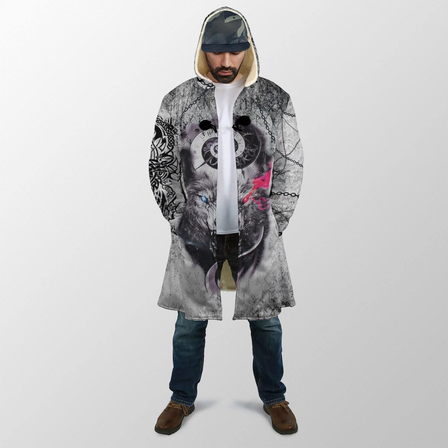 Gray Wolf Tattoo 3D Over Printed Hoodie for Men and Women-ML