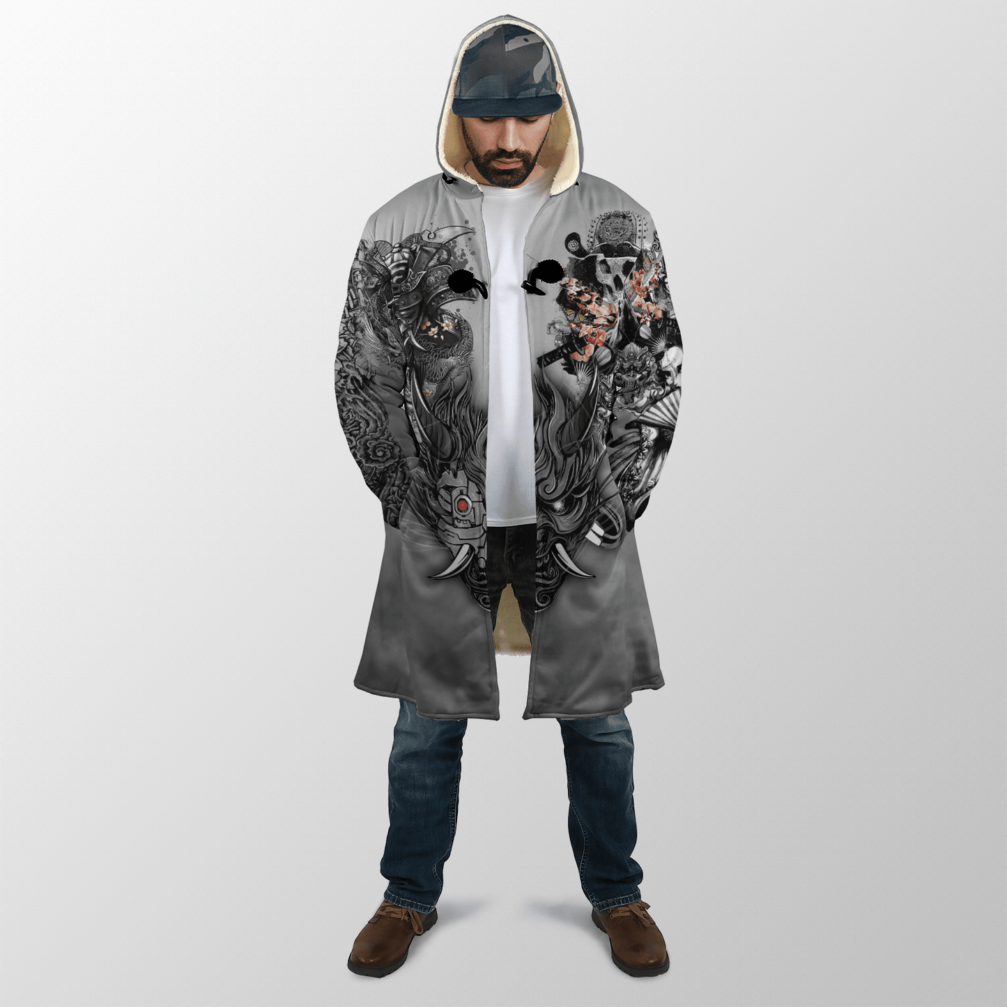 Samurai Oni Mask Tattoo 3D Over Printed Unisex Cloak ML