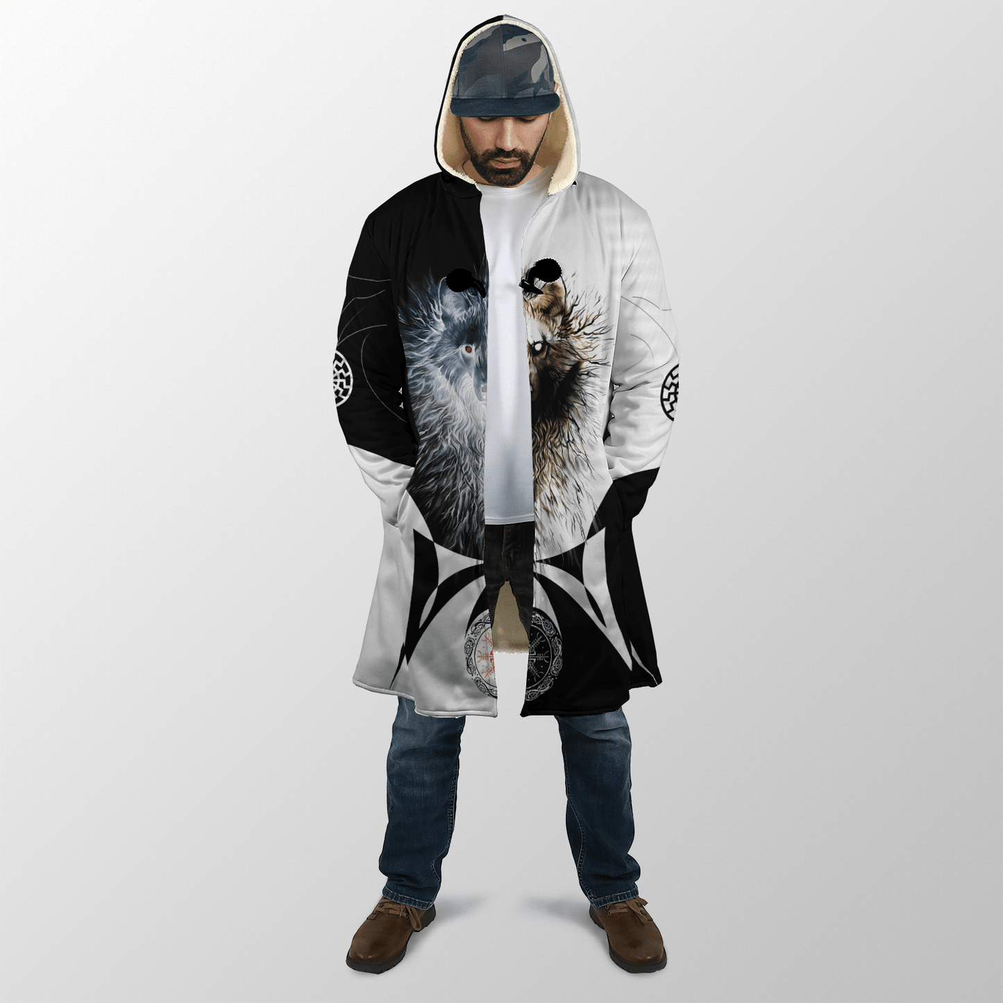 Day and Night Wolf 3D Over Printed Hoodie for Men and Women-ML