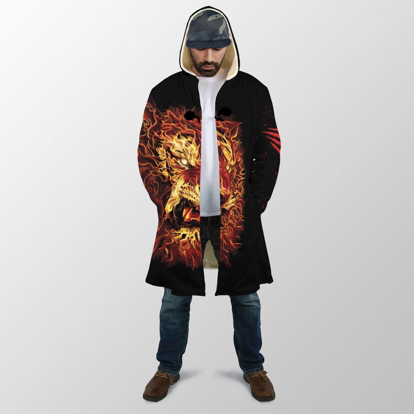 Firer Tiger 3D Over Printed Hoodie Cloak for Men and Women-ML