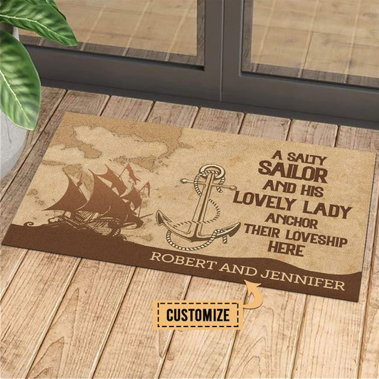 Custom name Salty Sailor and the Anchor Door Mat