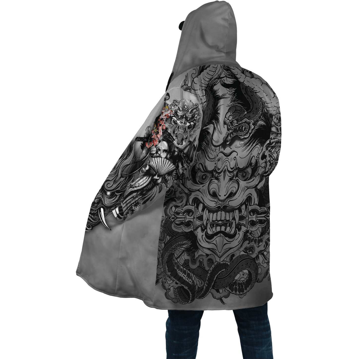 Samurai Oni Mask Tattoo 3D Over Printed Unisex Cloak ML