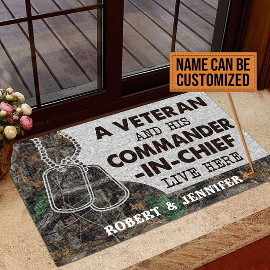 Custom name US Veteran and his Commander-in-chief Tag Door Mat