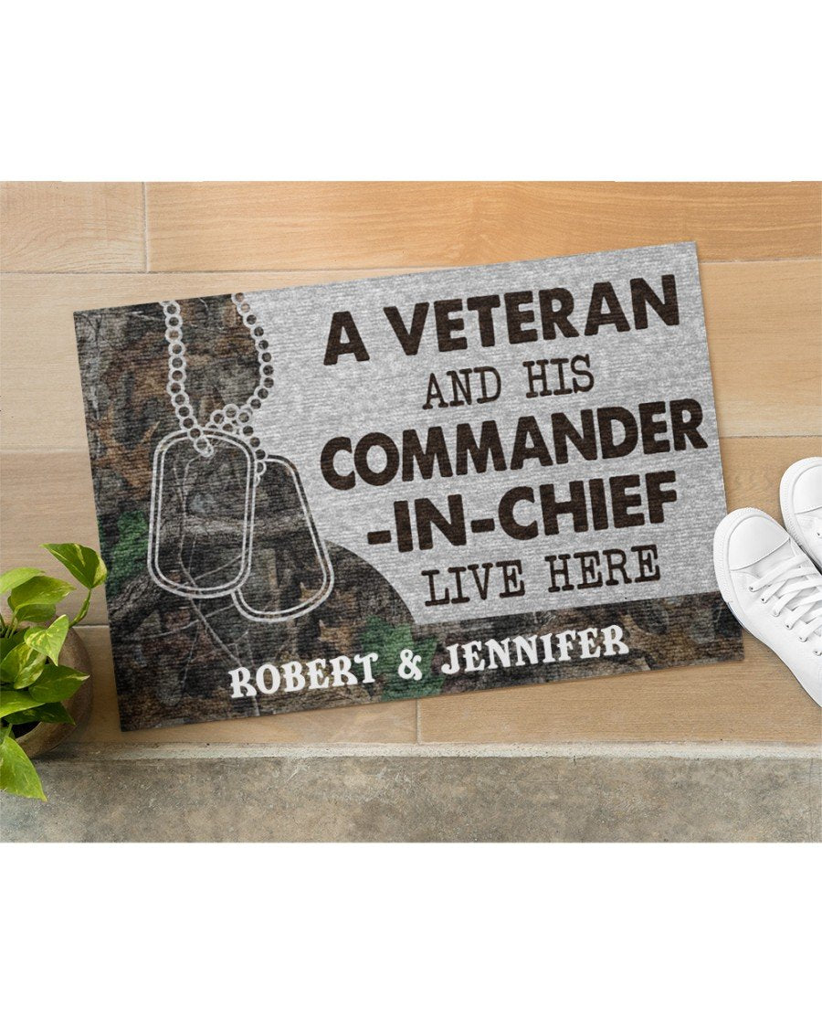 Custom name US Veteran and his Commander-in-chief Tag Door Mat