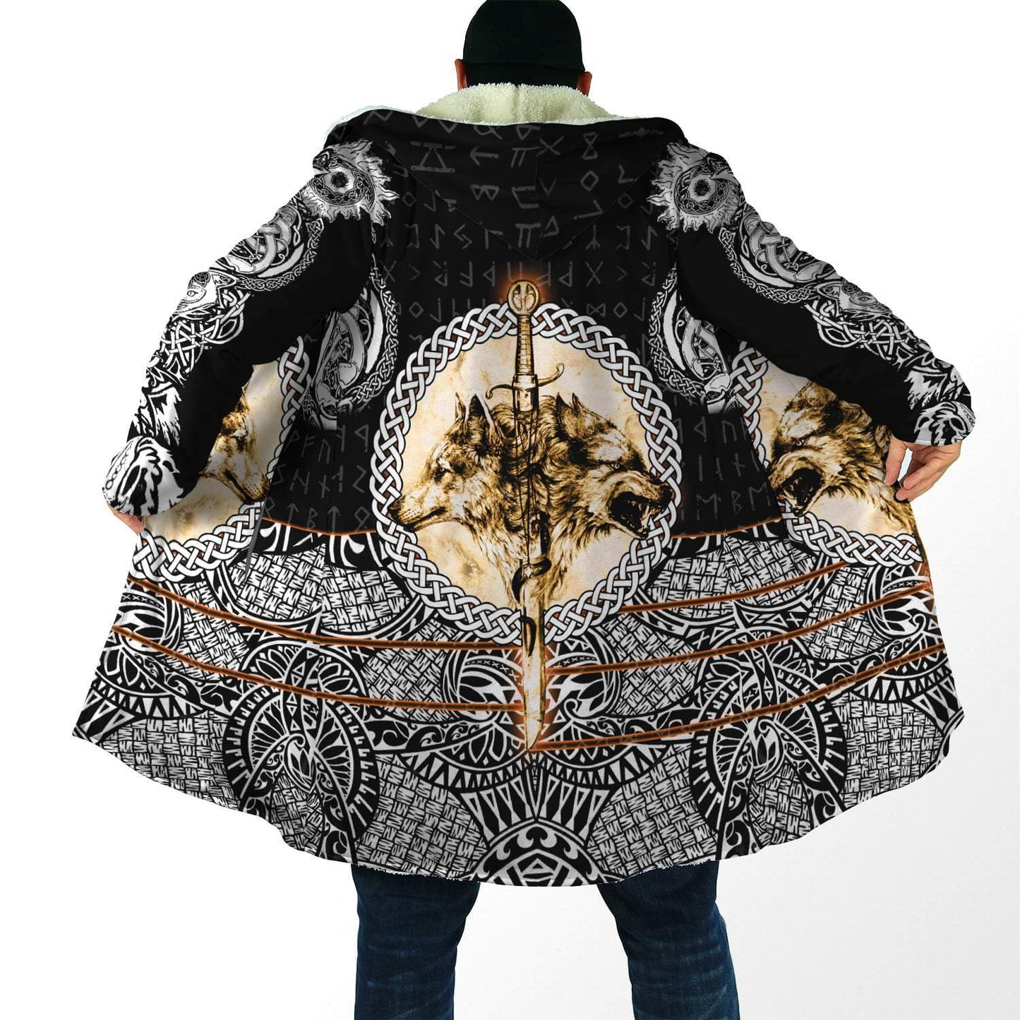 Wolf & Viking Tattoo 3D Over Printed Hoodie for Men and Women-ML