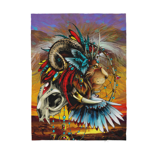 Custom Blanket Native American Lion Dreamcatcher Sherpa Blanket MEI