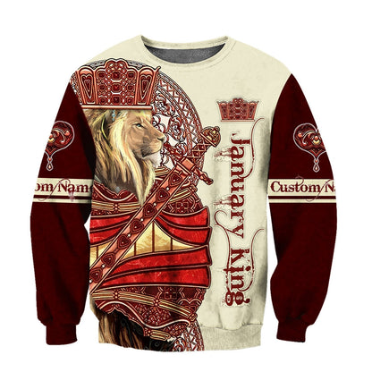 Custom Name January King Lion 3D All Over Printed Unisex Shirts