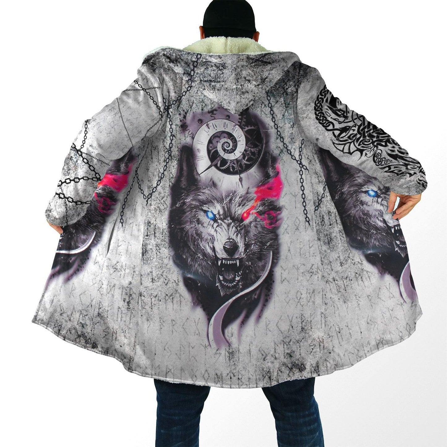 Gray Wolf Tattoo 3D Over Printed Hoodie for Men and Women-ML