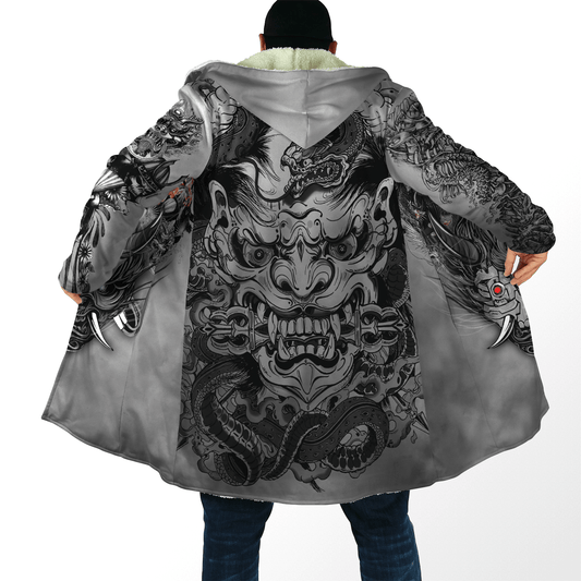 Samurai Oni Mask Tattoo 3D Over Printed Unisex Cloak ML