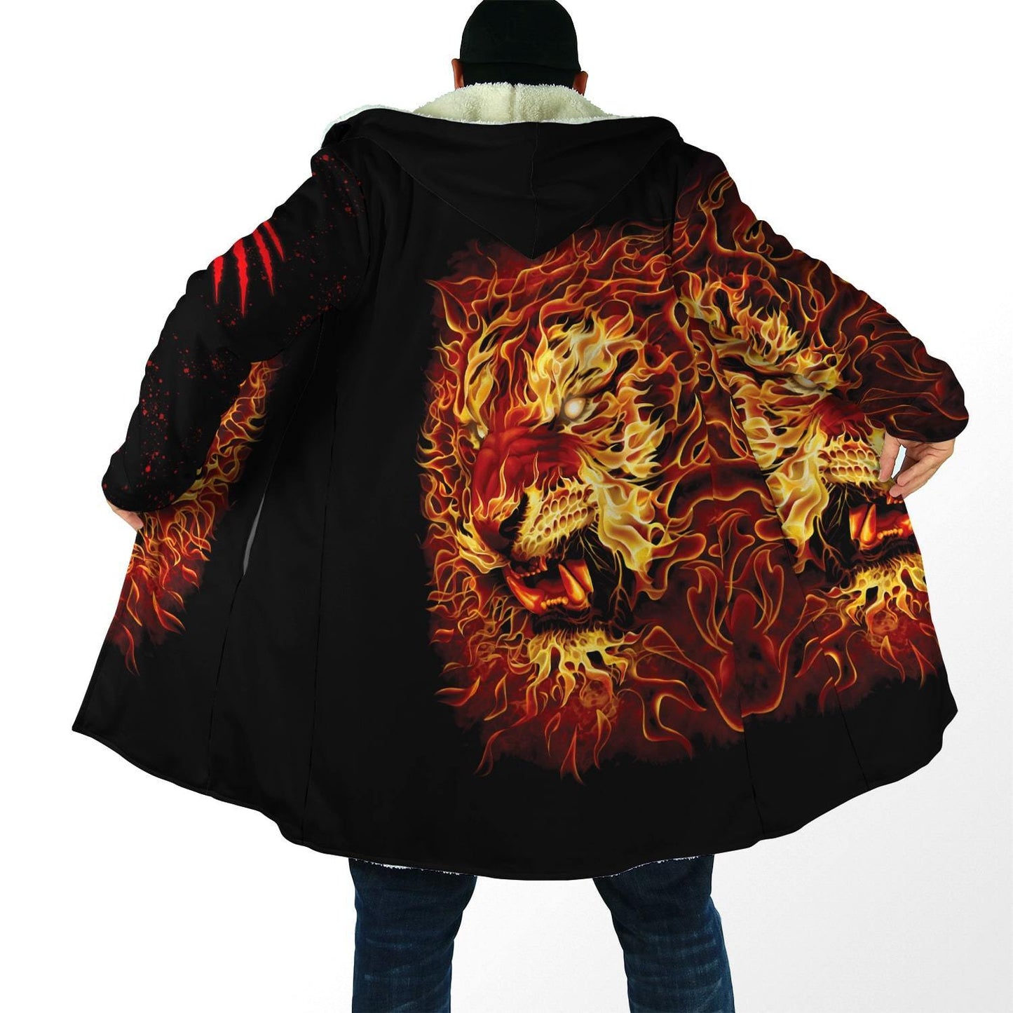 Firer Tiger 3D Over Printed Hoodie Cloak for Men and Women-ML