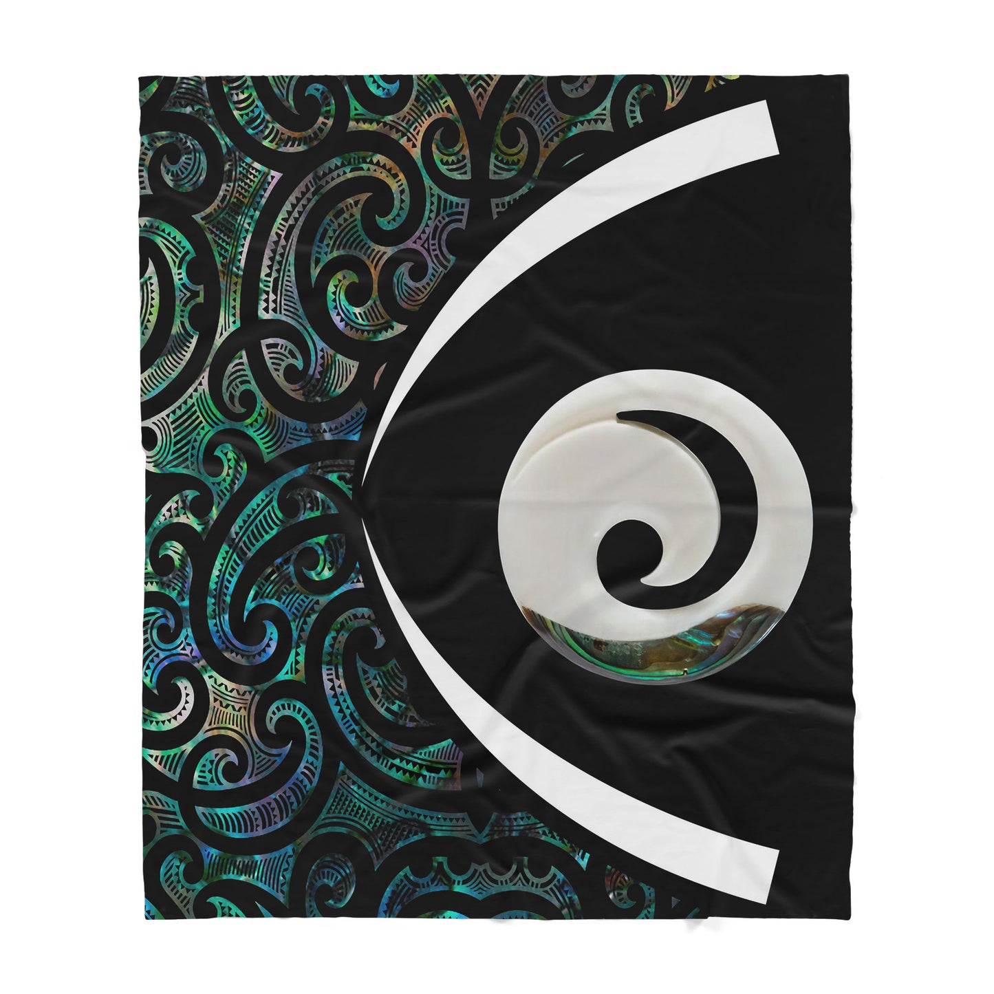 Custom Blanket Koru Spiral Silver Fern Paua Shell - Maori Sherpa Blanket DL