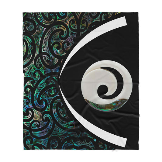 Custom Blanket Koru Spiral Silver Fern Paua Shell - Maori Sherpa Blanket DL