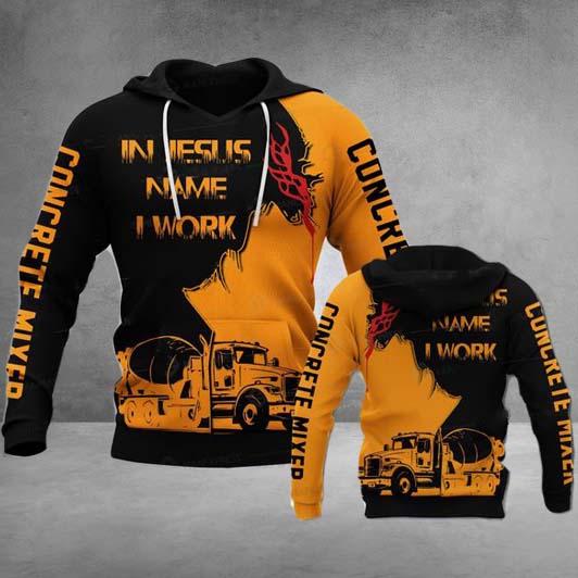 Concrete Finisher In Jesus  Name I Work Orange 3D printed shirts