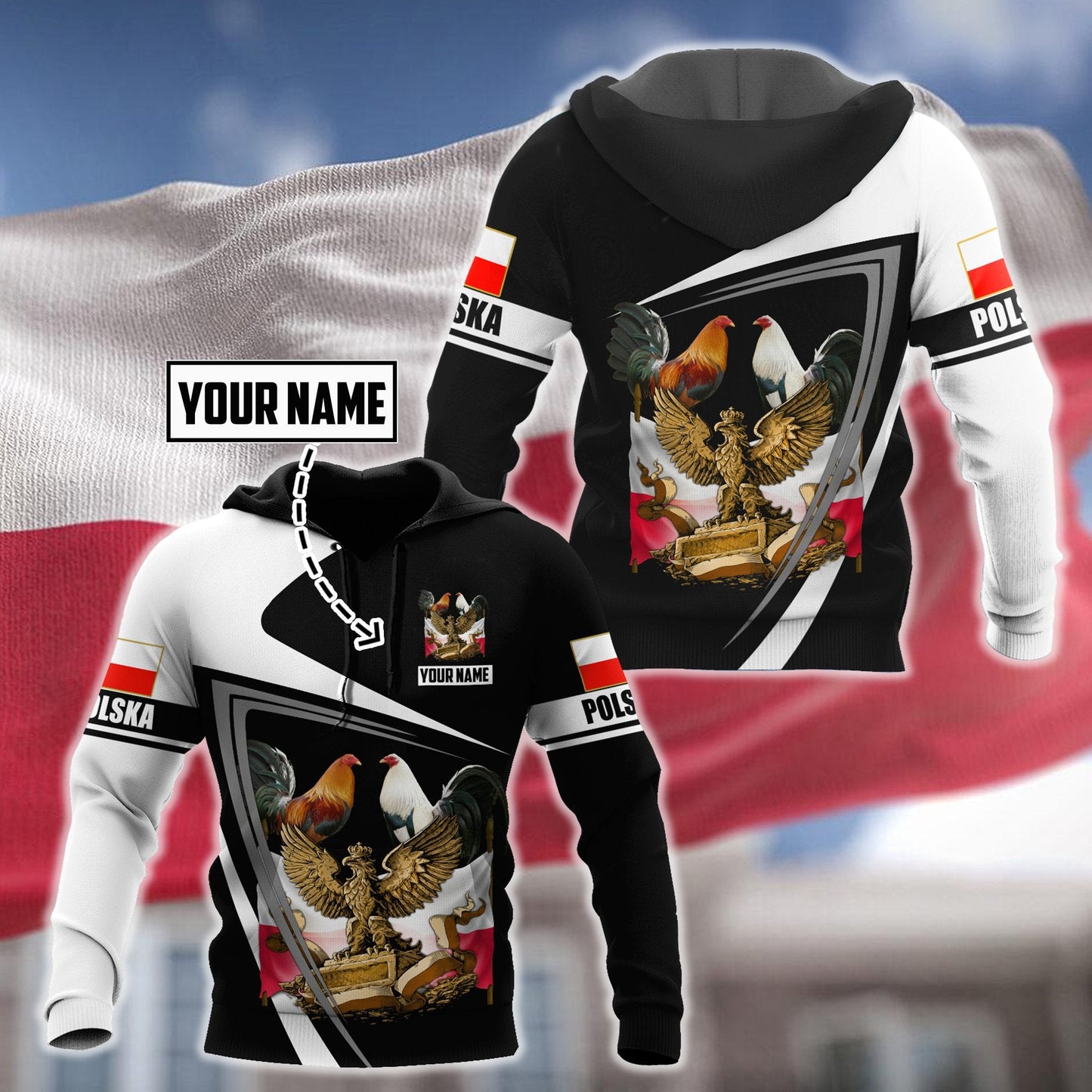 Personalized Polska Rooster 3D All Over Printed Unisex Hoodie