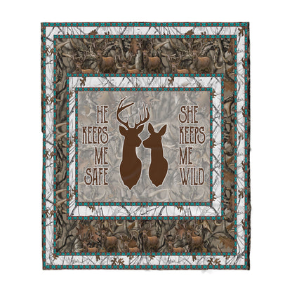 Custom Blanket Deer Couple Sherpa Blanket TA