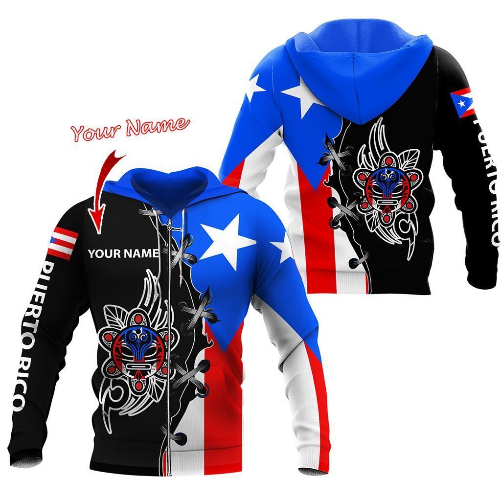 Puerto Rico Sol Taino Tribal Customize Name Shirts For Men And Women TQH20062203-Apparel-TQH-Zipped Hoodie-S-Vibe Cosy™