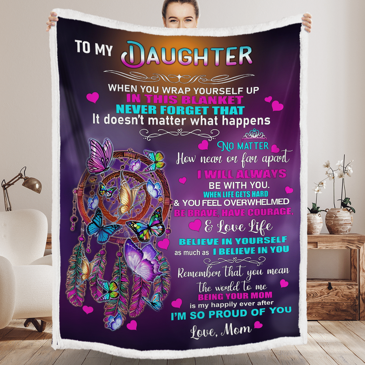 To My Daughter Butterfly Blanket