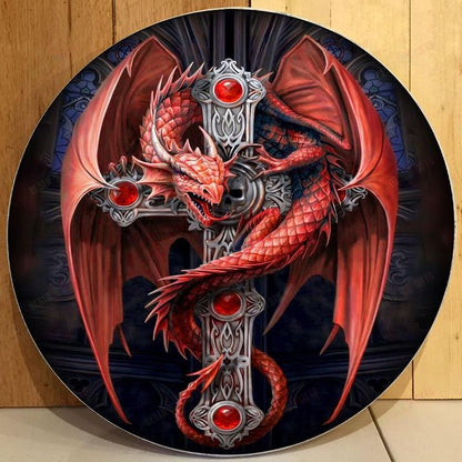 Love Dragon Christmas Round Wooden Door Plate