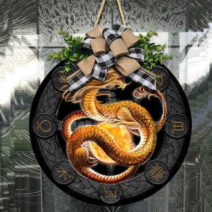 Love Dragon Christmas Round Wooden Door Plate