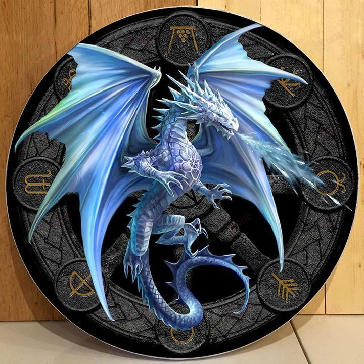Love Dragon Christmas Round Wooden Door Plate