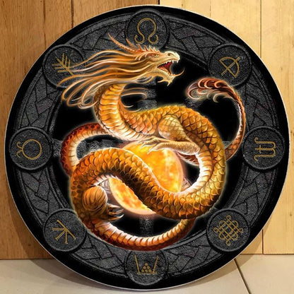 Love Dragon Christmas Round Wooden Door Plate