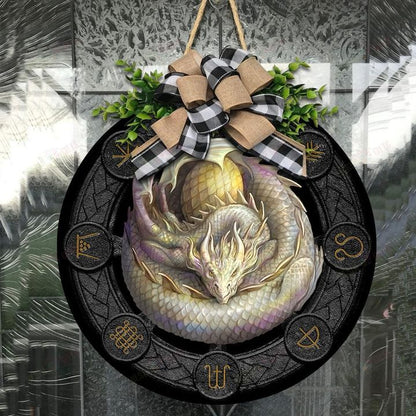 Love Dragon Christmas Round Wooden Door Plate