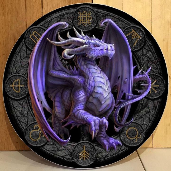 Love Dragon Christmas Round Wooden Door Plate