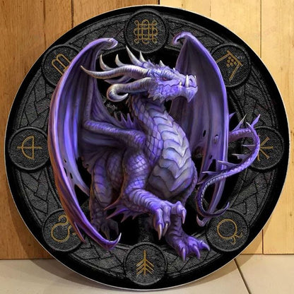 Love Dragon Christmas Round Wooden Door Plate