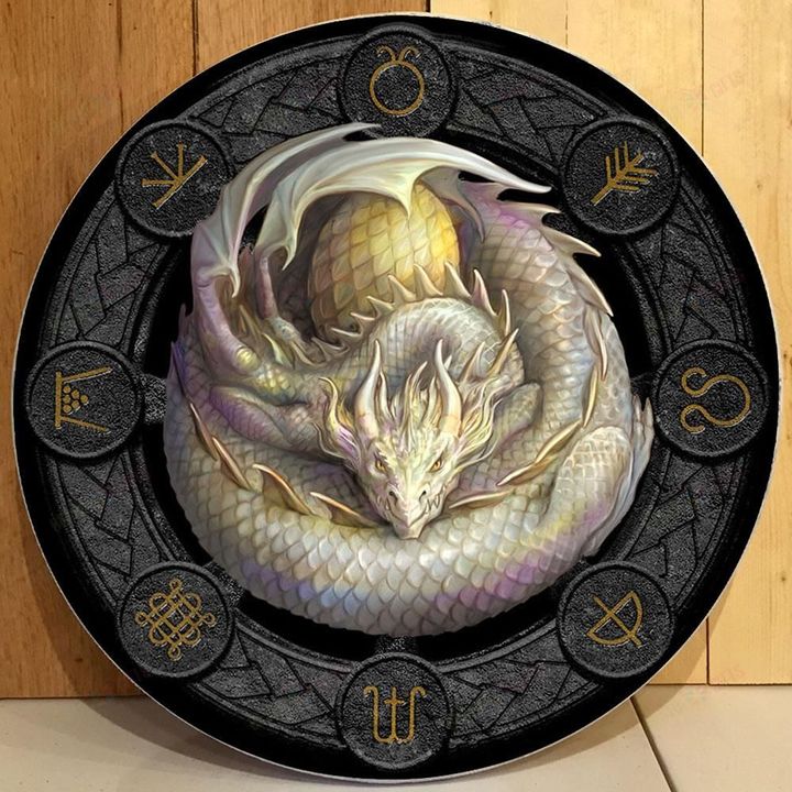 Love Dragon Christmas Round Wooden Door Plate