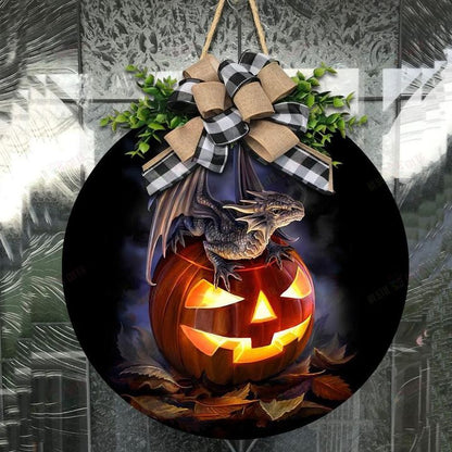 Love Dragon Christmas Round Wooden Door Plate
