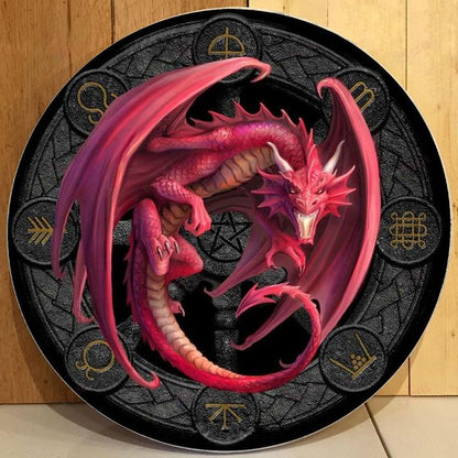 Love Dragon Christmas Round Wooden Door Plate