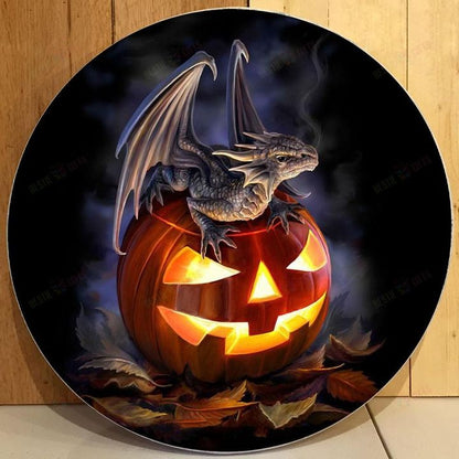 Love Dragon Christmas Round Wooden Door Plate