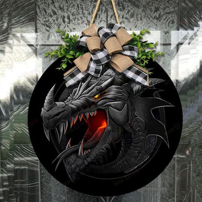 Love Dragon Christmas Round Wooden Door Plate