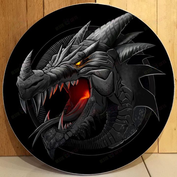 Love Dragon Christmas Round Wooden Door Plate