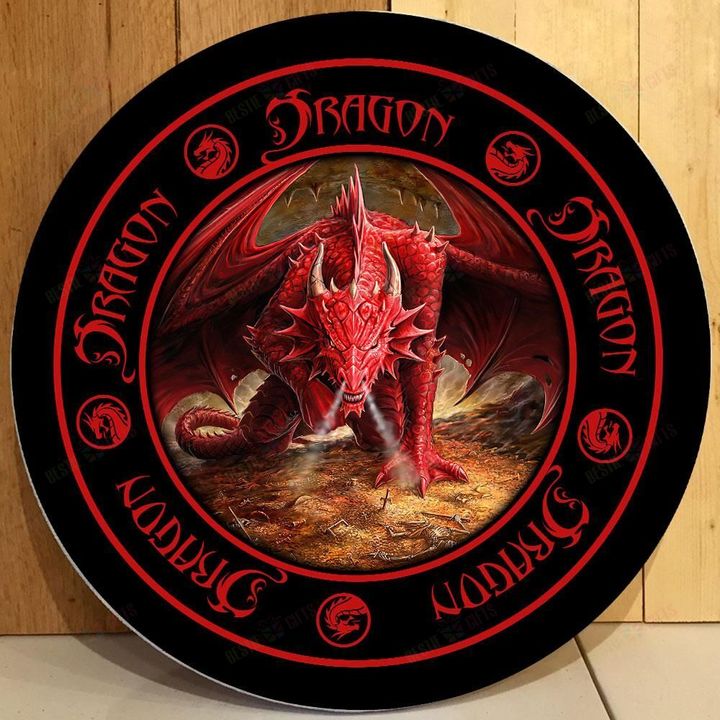 Love Dragon Christmas Round Wooden Door Plate