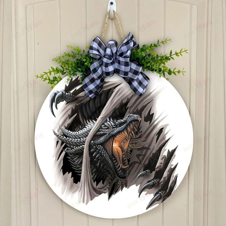 Love Dragon Christmas Round Wooden Door Plate