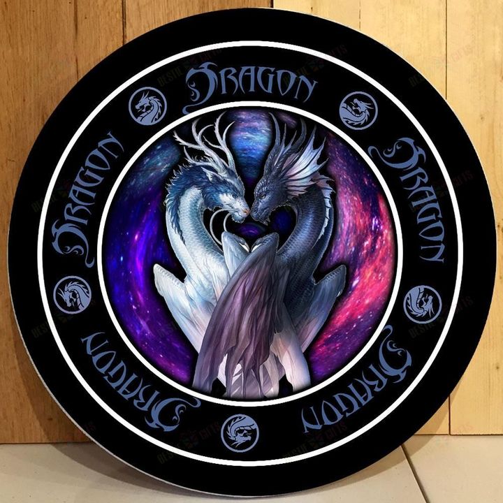 Love Dragon Christmas Round Wooden Door Plate