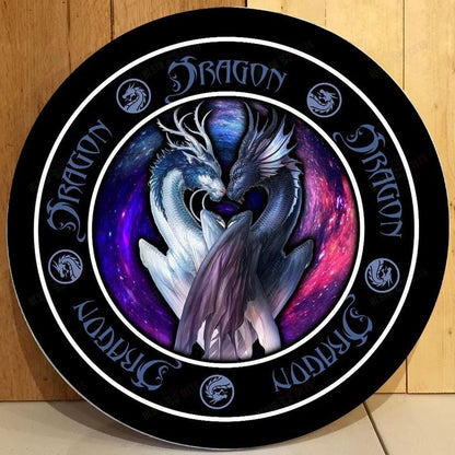 Love Dragon Christmas Round Wooden Door Plate