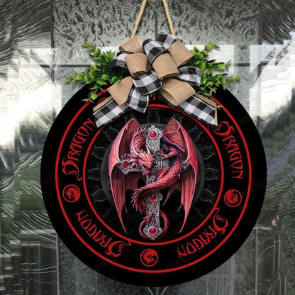 Love Dragon Christmas Round Wooden Door Plate