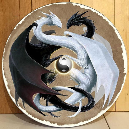 Love Dragon Christmas Round Wooden Door Plate