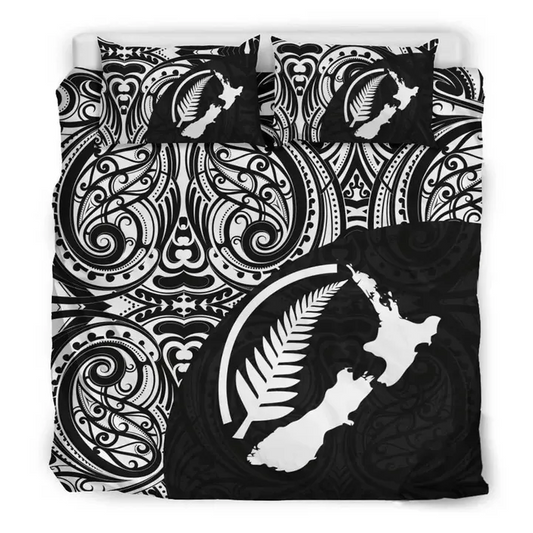 Aotearoa Maori With Map And Silver Fern Bedding Set