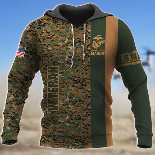 American US Marine Veteran Over Printed Unisex Deluxe Hoodie ML
