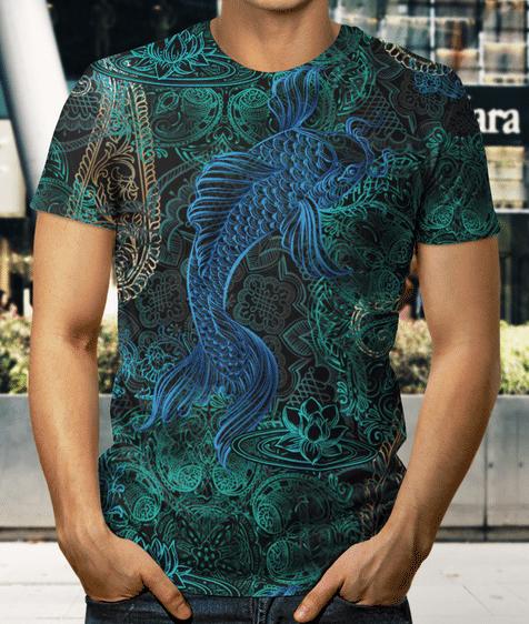 Japanese Kanagawa Sakura Koi Fish All Over 3D T Shirt