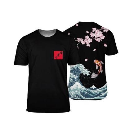 Japanese Kanagawa Sakura Koi Fish All Over 3D T Shirt