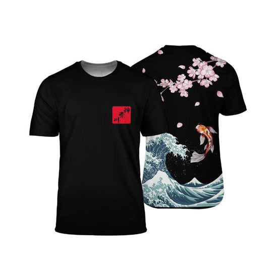 Japanese Kanagawa Sakura Koi Fish All Over 3D T Shirt